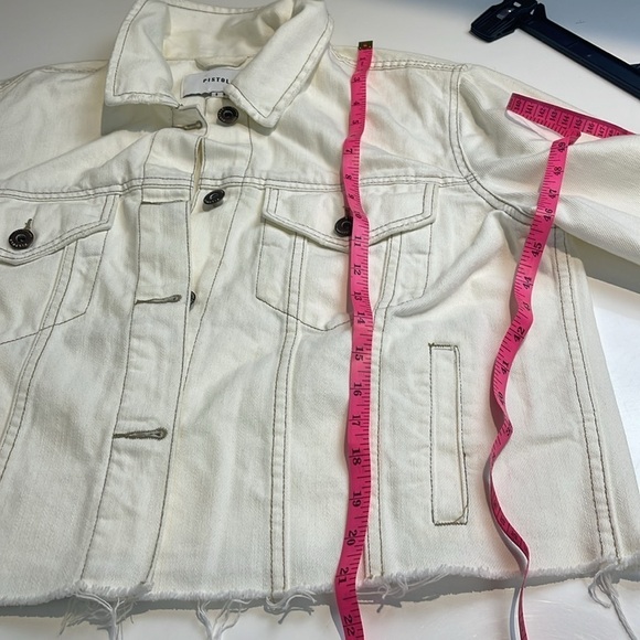 Pistola Naya Raw-Edge Cropped Denim Jacket Cream Size Large - Picture 6 of 8